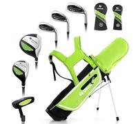 GYMAX Juego Completo de Palos de Golf para Niños de 11 a 13 Años, Incluye Bolsa de Golf, Funda para la Lluvia, Madera N.° 1, Híbrido N.° 5, Hierros N.° 7 N.° 9 N.° S, Putter (Verde)