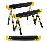 GYMAX Juego de 2 Caballete de Trabajo de Altura Ajustable, con Soporte Antideslizante, Soporte Plegable con Práctica Asa, Soporta hasta 1180 kg, Color Negro y Rojo