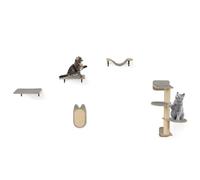 GYMAX Juego de Muebles de Pared para Gatos, Centro de Actividades Mural con Árbol para Gatos de 4 Niveles, 2 Plataformas, Hamaca, Tablero y Postes Rascadores, Muebles de Escalada para Gatos