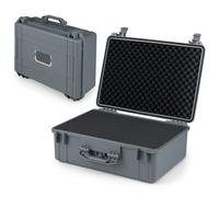 GYMAX Maleta Portátil Protectora Rígida Pequeña, Maletín Portátil con Espuma Reticular para Cámara, Exteriores Objetivos, Pistola, Dron Pequeño, Negro (Gris,56 x 44 x 22 cm)