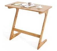 GYMAX Mesa Auxiliar Forma Z, Mesa de Noche de Bambú, con Amplia Superficie, Escritorio para Portátil Que Ahorra Espacio, para Sofá, Oficina, Biblioteca (Natural)