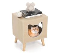 GYMAX Mueble Arenero para Gatos, Armario para Gatos con Encimera Extraíble, Patas de Madera de Caucho, Entrada y Ventana, Escondite para Arenero Sanitario de Interior para Dormitorio, Sala de Estar
