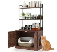 GYMAX Mueble para Caja de Arena para Gatos, Casita para Gatos con Armario de 2 Puertas, 3 Estantes, Entrada Lateral y Marco de Metal, para Mascotas de Interior, 80 x 48 x 145 cm (Marrón + Negro)