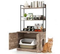 GYMAX Mueble para Caja de Arena para Gatos, Casita para Gatos con Armario de 2 Puertas, 3 Estantes, Entrada Lateral y Marco de Metal, para Mascotas de Interior, 80 x 48 x 145 cm (Gris + Negro)