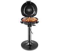 GYMAX Parrilla Eléctrica de 1500W, Parrilla BBQ para Exteriores para 15 Porciones, Portátil para Interiores y Exteriores, con Soporte para Patio/Balcón/Cocina/Jardín, Negro/Rojo