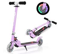 GYMAX Patinete Plegable Niño Niña, 4 a 13 Años, con 2 Ruedas Luces LED, Trotinete Criança con 3 Alturas Ajustables 63-85CM, Scooter hasta 70 kg (Púrpura)