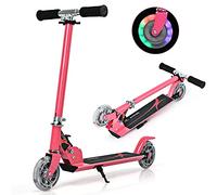 GYMAX Patinete Plegable Niño Niña, 4 a 13 Años, con 2 Ruedas Luces LED, Trotinete Criança con 3 Alturas Ajustables 63-85CM, Scooter hasta 70 kg (Rosa)