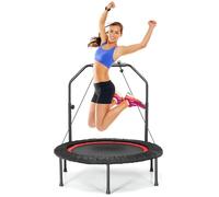 GYMAX Plegable Fitness Trampolín para Adultos y Niños, hasta 150 kg, Cama Elastica Fitness con Silencioso y Plegable, Mango de Espuma Ajustable en Altura y 2 Bandas de Resistencia (Rojo)
