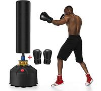 GYMAX Saco de Boxeo de Pie Adulto, 175 cm Saco Pesado de Kick Boxing con Soporte, Base de Ventosa, Guantes de Boxeo, Saco Boxeo Suelo para Adolescentes Adultos, para MMA Muay Thai Fitness