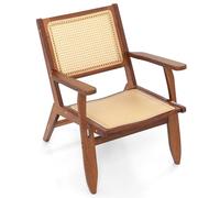 GYMAX Silla de Ratán Tejido, Silla de Salón Moderna, Estilo Bohemio, con Reposabrazos, Estructura de Bambú Macizo, Diseño Mid-Century, para Sala de Estar, Dormitorio o Estudio, Cómoda Elegante, Nogal