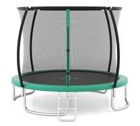GYMAX Trampolín de 244/305/366 cm, Cama Elástica con Red de Seguridad, Escalera y Marco de Acero Galvanizado, para Niños y Adultos, Diversión Familiar, Juego Recreativo, Exterior (305 cm,Verde)