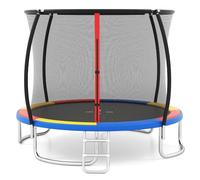GYMAX Trampolín de 244/305/366 cm, Cama Elástica con Red de Seguridad, Escalera y Marco de Acero Galvanizado, para Niños y Adultos, Diversión Familiar, Juego Recreativo, Exterior (305 cm,Colorido)
