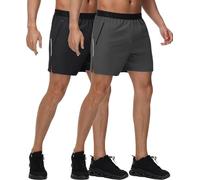 GymBrave Pantalones Cortos Running Hombre Deporte Verano Ligero Secado Rápido con Cremallera Bolsillos para Gym Ejercicio Negro Gris S