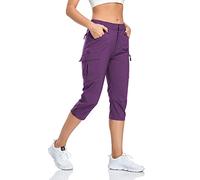 GymBrave Pantalones Trekking Mujer Verano 3/4 Pantalon Cargo Pirata Secado Rápido con Cremallera Bolsillos para Outdoor Acampada Morado S