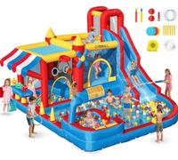 GYMMALL Castillo Hinchable 10 en 1 Niños - Supermercado Simulado, Tobogán de Agua, Piscina de Chapoteo, Tobogán Largo, Trampolín, Soplador 550W - Ideal Cumpleaños, Fiestas, Vacaciones