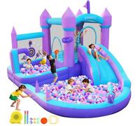 GYMMALL Castillo Inflable para Niños de 3-8 años, Casa de los Sueños Morada con Tobogán de Agua y Soplador de 480W, Gran Castillo Inflable con Zona de Salto, Piscina de Bolas, Alberca