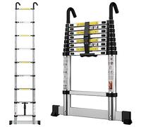 gymount Escaleras Plegables Aluminio, 2,6m Escalera Telescópica, Escalera Plegable Portátil, con Barra Estabilizadora y Ganchos Extraíbles Adecuado para Mantenimiento del hogar, Camping, Carga 150 KG