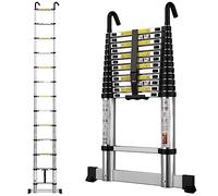 gymount Escaleras Plegables Aluminio, 3,8m Escalera Telescópica, Escalera Plegable Portátil, con Barra Estabilizadora y Ganchos Extraíbles Adecuado para Mantenimiento del hogar, Camping, Carga 150 KG
