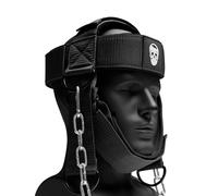 Gymreapers Arnés de cuello que aumenta la fuerza del cuello y reduce el dolor de cuello, entrenador de cuello con 29 cadenas de acero resistente, correa de neopreno ajustable, arnés de entrenamiento