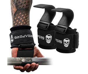 Gymreapers Ganchos de levantamiento de pesas (par), correas de muñeca resistentes para levantamiento de pesas, soporte de agarre para peso muerto, dominadas, encogimientos, guantes de gimnasio para