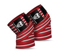 Gymreapers Rodilleras (par) con correa para sentadillas, prensa de piernas y entrenamiento cruzado - Rodilleras flexibles de 72" para sentadillas - Para hombres y mujeres (rojo/blanco)