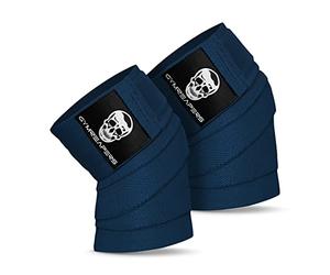 Gymreapers Rodilleras (par) con correa para sentadillas, prensa de piernas y entrenamiento cruzado, rodilleras flexibles de 72 pulgadas para sentadillas, para hombres y mujeres (azul marino)