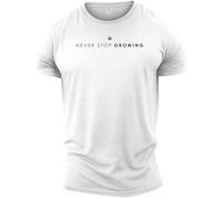GYMTIER Nunca dejes de crecer - Camiseta de gimnasio para hombre, para culturismo, entrenamiento, levantamiento y ropa deportiva, blanco, M