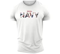 GYMTIER Royal Navy - Camiseta de gimnasio para hombre, diseño de bandera del Reino Unido, blanco, S