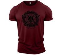 GYMTIER Sons of Odin - Casco Vikingos - Camiseta de Gimnasia para Hombre Entrenamiento de Culturismo Entrenamiento Levantamiento Ropa Superior, Granate, M