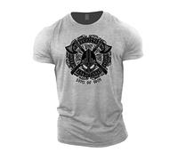 GYMTIER Sons of Odin - Casco Vikingos - Camiseta de Gimnasia para Hombre Entrenamiento de Culturismo Ropa Superior de Levantamiento, Sport Grey, XL