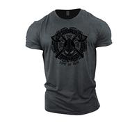 GYMTIER Sons of Odin - Casco Vikingos - Camiseta de Gimnasia para Hombre Entrenamiento de Culturismo Ropa Superior de Levantamiento, Gris, XXL