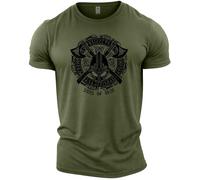 GYMTIER Sons of Odin - Casco Vikingos - Camiseta de Gimnasia para Hombre Entrenamiento de Culturismo Ropa Superior de Levantamiento, Verde, M