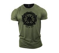 GYMTIER Sons of Odin - Casco Vikingos - Camiseta de Gimnasia para Hombre Entrenamiento de Culturismo Ropa Superior de Levantamiento, Verde, L