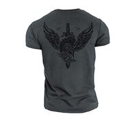 GYMTIER Sons of Odin - Training for Ragnarok Vikings - Camiseta de gimnasio para hombre, entrenamiento de culturismo, entrenamiento, levantamiento de pesas, gris, L