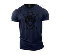 GYMTIER Sons of Odin - Victory Or Valhalla Vikings - Camiseta de gimnasio para hombre, entrenamiento de culturismo, entrenamiento, levantamiento de pesas, color azul marino, M