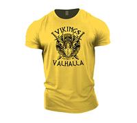 GYMTIER Sons of Odin - Victory Or Valhalla Vikings - Camiseta de gimnasio para hombre, entrenamiento de culturismo, entrenamiento, levantamiento de pesas, amarillo, M