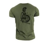GYMTIER Sword and Shield - Camiseta de gimnasio espartano para hombre, culturismo, levantamiento de pesas, entrenamiento de hombre fuerte, ropa activa Spartan forjada, verde, XXL