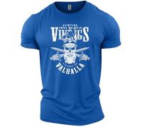 GYMTIER Vikings Victory Or Valhalla Camiseta de gimnasio para hombre, para entrenamiento de culturismo y levantamiento de pesas, azul real, L