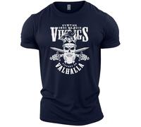 GYMTIER Vikings Victory Or Valhalla Camiseta de gimnasio para hombre, para entrenamiento de culturismo y levantamiento de pesas, azul marino, M