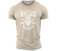 GYMTIER Vikings Victory Or Valhalla Camiseta de gimnasio para hombre, para entrenamiento de culturismo y levantamiento de pesas, arena, M