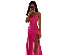 GYORI Satin Dress,Evening Dresses for Women UK,Ever Pretty Bridesmaid Dress,Silk Dress,Evening Dresses Halterneck Sexy Spaghetti Wedding Dress Long Princess Bridesmaid Dress with Slit