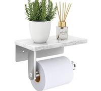 Gypie Soporte de papel higiénico de níquel cepillado con estante de mármol natural, montaje en pared con tornillo, soporte para rollo de pañuelos para baño y baño