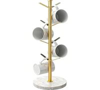 Gypie Soporte dorado para tazas con base de mármol, 8 ganchos, soporte para tazas de café, estante extraíble estable para cocina, cafetería