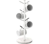 Gypie Soporte para tazas de árbol con base de mármol, 8 ganchos, soporte para tazas de café blanco, estante extraíble estable para cocina, cafetería