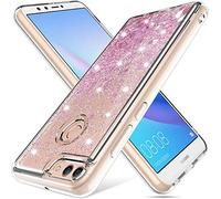 Gypsophilaa Funda Huawei Y9 2018/Enjoy 8 Plus 3D Glitter Liquido Brillante Silicona Purpurina Carcasa,Transparente Cristal Bumper Telefono Gel TPU Fundas Case Cover para Movil Y9 2018/Enjoy 8 Plus