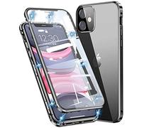 Gypsophilaa Funda para iPhone 12 Pro Adsorción Magnética Carcasa 360 Grados Protección Case Cover Transparente Ambos Lados Vidrio Templado Cubierta Choque Metal Flip Cover