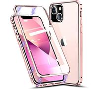 Gypsophilaa Funda para iPhone 13 Mini Adsorción Magnética Carcasa 360 Grados Protección Case Cover Transparente Ambos Lados Vidrio Templado Cubierta Choque Metal Flip Cover