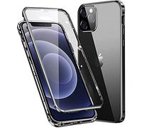 Gypsophilaa Funda para iPhone 13 Pro MAX Adsorción Magnética Carcasa 360 Grados Protección Case Cover Transparente Ambos Lados Vidrio Templado Cubierta Choque Metal Flip Cover