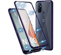 Gypsophilaa Funda para OnePlus N100/ Nord N100 Adsorción Magnética Carcasa 360 Grados Protección Case Cover Transparente Ambos Lados Vidrio Templado Cubierta Choque Metal Flip Cover