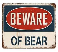 GYQYJPFZM Dangerous Bear Humor Aluminum Metal Sign Retro Warning Wall Hanging for Home Bar Cabin Garage (8 X 12 in)